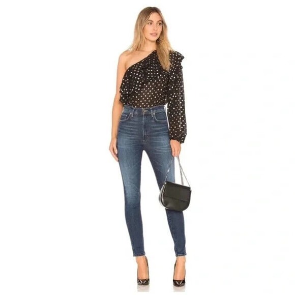 Yumi Kim Tops - Yumi Kim Sparks Fly One Shoulder Top Hot Spot Gold Polka Dot Size Small H14647